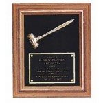 American Walnut Plaque w/Electroplate, Metal Gavel & Maroon Velour Background (15"x 18") with Logo