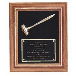 American Walnut Plaque w/Electroplate, Metal Gavel & Maroon Velour Background (15"x 18") with Logo