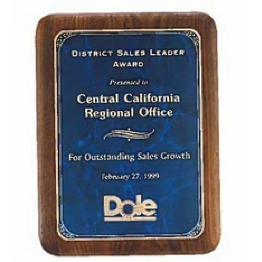 Airflyte American Walnut Plaque w/Sapphire Marble Plate & Rounded Corners (8"x 10.5") with Logo
