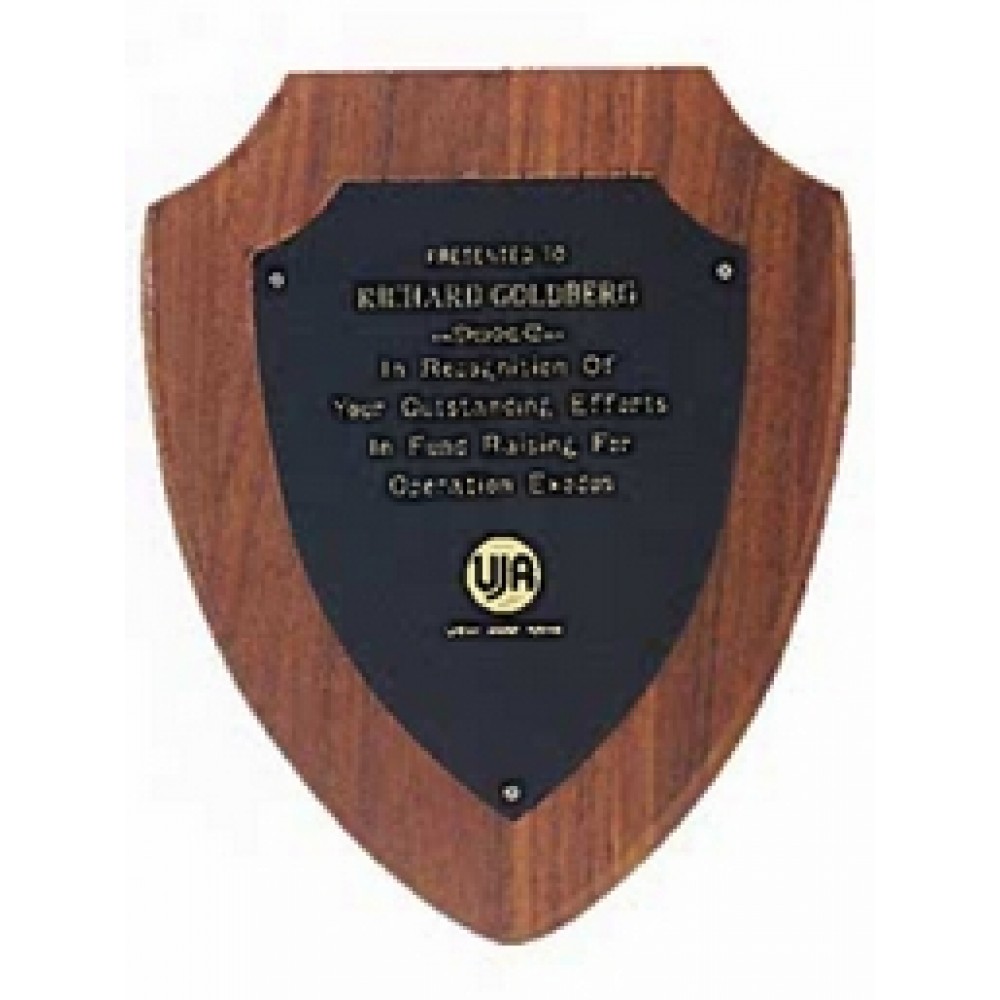 Sheffield Series American Walnut Shield Plaque (6"x 7.5") with Logo