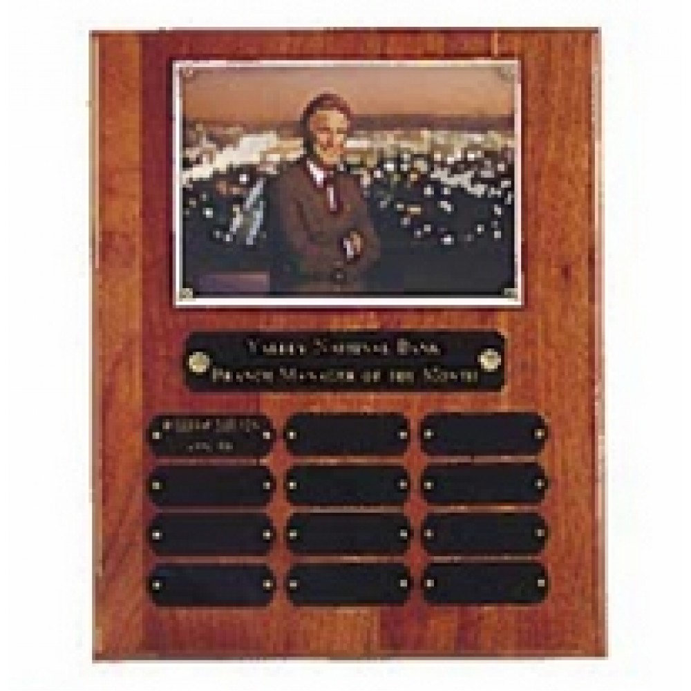 Airflyte American Walnut Plaque w/12 Brass Plates & Photo Insert (10.5"x 13") Custom Printed