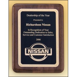 Airflyte Walnut Piano-Finish Plaque w/Black Textured Plate & Rounded Corner (7"x 9") with Logo