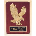 Rosewood Stained Piano-Finish Plaque w/Gold-Tone Finish Sculptured Relief Eagle Casting Custom Printed