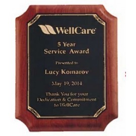 American Walnut Plaque w/Black Plate, Notched Corners & Gold Border (9"x 12") with Logo
