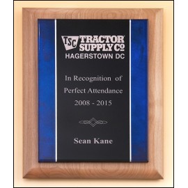 Airflyte Natural Alder Wood Plaque w/Acrylic Plate & Blue Border (9"x 12") with Logo
