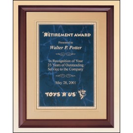 Airflyte Cherry Finish Plaque w/Sapphire Marble Plate & Gold Embossed Back Plate (11"x 14") with Logo