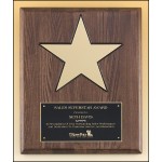 Gold aluminum star (8") on walnut stained piano-finish board with black recessed area. Custom Printed