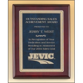 Personalized Airflyte Rosewood Piano-Finish Plaque w/Sapphire Blue Marble Florentine Plate (8"x 10")