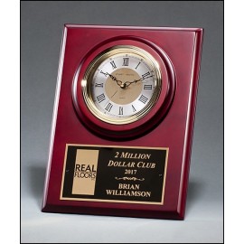 Cherry Finish Clock w/Three Hand Movement, Wall Mount & Shelf Stand with Logo  Cherry Finish Clock w/Three Hand Movement, Wall Mount & Shelf Stand with Logo