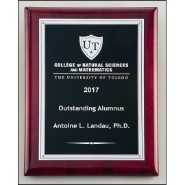 Promotional Airflyte Rosewood Piano-Finish Plaque w/Textured Black Center & Silver Florentine Border (7"x 9")