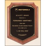 Airflyte American Walnut Plaque w/Brass Plate, Notched Top Corners & Bottom Point (7"x 8") with Logo