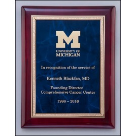 Airflyte Rosewood Piano-Finish Plaque w/Sapphire Marble Plate & Gold Florentine Border (9"x 12") with Logo