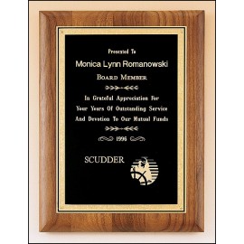 Custom American Walnut Plaque w/Black Textured Plate & Gold Florentine Border (11"x 14")