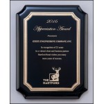 Logo Branded High Gloss Black Stained Plaque w/Gold Florentine Border Plate (9"x 12")
