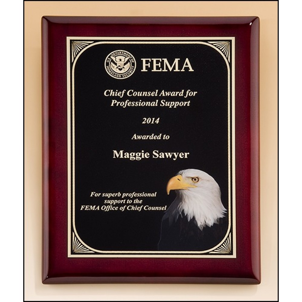 Rosewood Piano-Finish Plaque w/High Definition Eagle Head Plate (8"x 10") with Logo