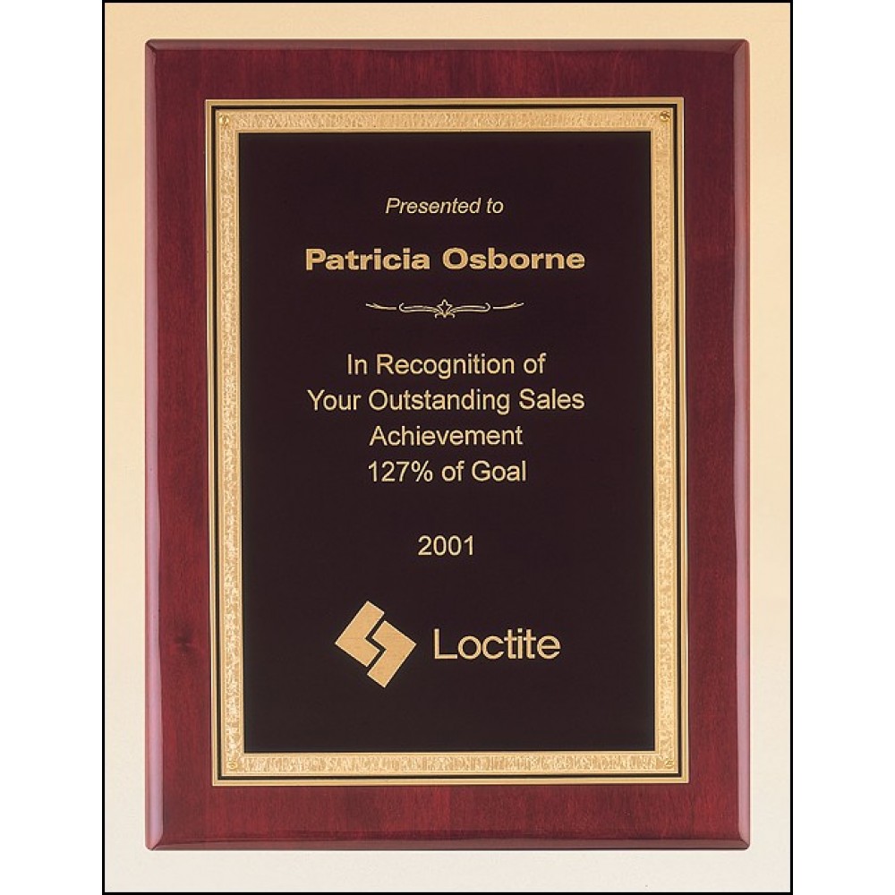 Personalized Airflyte Rosewood Piano-Finish Plaque w/Gold Florentine Design Border (8"x 10")