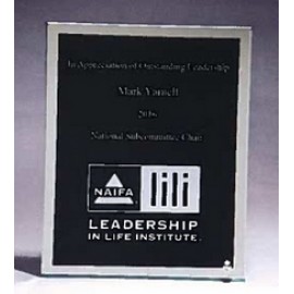 Customized Glass Plaque w/Black Silk Screened Center & Mirror Border (6"x 8")  Customized Glass Plaque w/Black Silk Screened Center & Mirror Border (6"x 8")