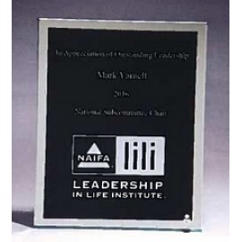 Customized Glass Plaque w/Black Silk Screened Center & Mirror Border (6"x 8")