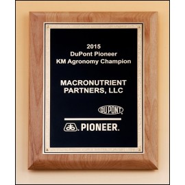 Airflyte Natural Alder Wood Plaque w/Gold Florentine Plate & Textured Black Center (8"x 10") with Logo