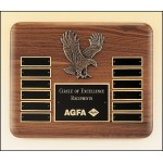 American Walnut Plaque w/Sculptured Relief Eagle Casting & 12 Brass Plates (10.5"x 13") with Logo