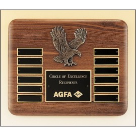 Customized American Walnut Plaque w/Sculptured Relief Eagle Casting & 12 Brass Plates (10.5"x 13")