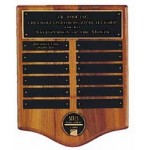 Personalized CAM Series American Walnut Plaque w/CAM Medallion, 12 Brass Plates & Rounded Bottom (12"x 15")