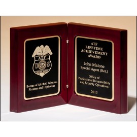 Airflyte High Gloss Rosewood Stained Book Award w/2 Gold Plates & Black Center with Logo