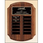 Logo Branded Airflyte Furniture Finish American Walnut Perpetual Plaque w/12 Brass Plates & Notched Corners