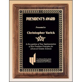 Promotional Airflyte Walnut Piano-Finish Plaque w/Brass Plate & Gold Leaf Design Border (8"x 10.5")