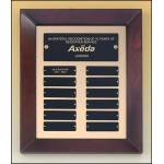 Personalized Airflyte Cherry Finish Perpetual Plaque w/12 Black Brass Plates & Brushed Metal Gold Background