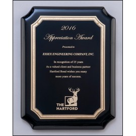 High Gloss Black Stained Plaque w/Gold Florentine Border Plate (8"x 10.5") with Logo
