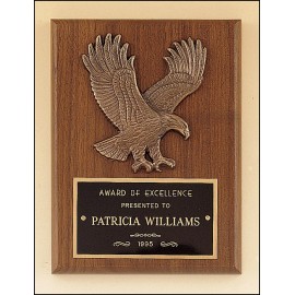 Logo Branded American Walnut Plaque w/Sculptured Relief Eagle Casting (6"x 8")