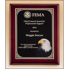Engraved Rosewood Piano-Finish Plaque w/High Definition Eagle Head Plate (9"x 12")