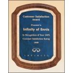 Promotional American Walnut Plaque w/Sapphire Marble Plate & Notched Corners (8"x 10.5")