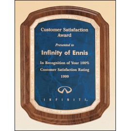 Logo Branded American Walnut Plaque w/Sapphire Marble Plate & Notched Corners (8"x 10.5")
