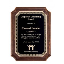 Custom Airflyte Walnut Piano-Finish Plaque w/Notched Corners & Florentine Border (7"x 9")