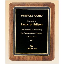 Promotional Airflyte Natural Alder Wood Plaque w/Rounded Corner, Florentine Border & Textured Plate (8"x 10.5")