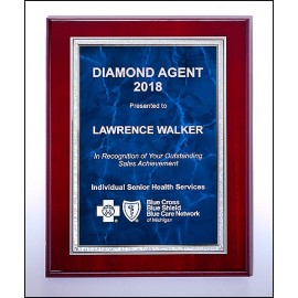 Airflyte Rosewood High Lustr Plaque w/Blue Marble Center & Silver Florentine Border (7"x 9") with Logo