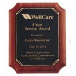 Promotional American Walnut Plaque w/Black Plate, Notched Corners & Gold Border (11"x 15")
