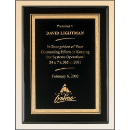 Airflyte Black Stained Piano-Finish Plaque w/Brass Plate & Gold Florentine Border (7"x 9") with Logo
