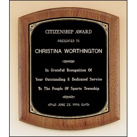 American Walnut Plaque w/Black Brass Plate, Rounded Edges & Printed Border (9.5"x 11.5") with Logo