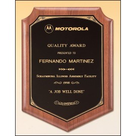 Personalized Airflyte American Walnut Plaque w/Brass Plate, Notched Top Corners & Bottom Point (9"x 12")
