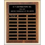 Solid American Walnut Perpetual Plaque w/24 Black Brass Plates & Squared Corners (12"x 15") with Logo