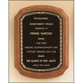 Custom American Walnut Plaque w/Black Brass Plate, Notched Corner & Gold Design Border (7"x 8")