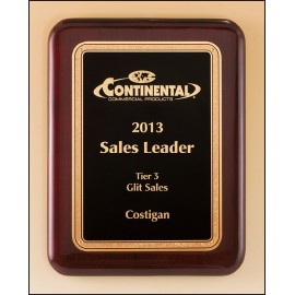 Airflyte Rosewood Piano-Finish Plaque w/Textured Black Center & Gold Florentine Border (8"x 10.5") with Logo