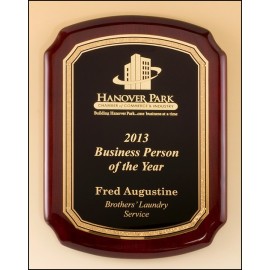 Logo Branded Airflyte Rosewood Piano-Finish Plaque w/Textured Center & Gold Florentine Border (10.5"x 13")