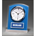 Glass Clock w/Blue Carbon Fiber Design On Aluminum Base (5"x 6.5") with Logo