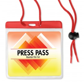 Large Horizontal Color-Coded Vinyl Badge Holders with Cord Logo Imprinted  Large Horizontal Color-Coded Vinyl Badge Holders with Cord Logo Imprinted