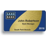 Custom Printed Brushed Gold Metal, Frameless Badge w/ Full Color Print (1 1/2"x 3")