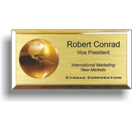 Custom Imprinted Full Color Gold Metal Badge w/ Bright Gold Metal Frame (1 1/2"x 3")